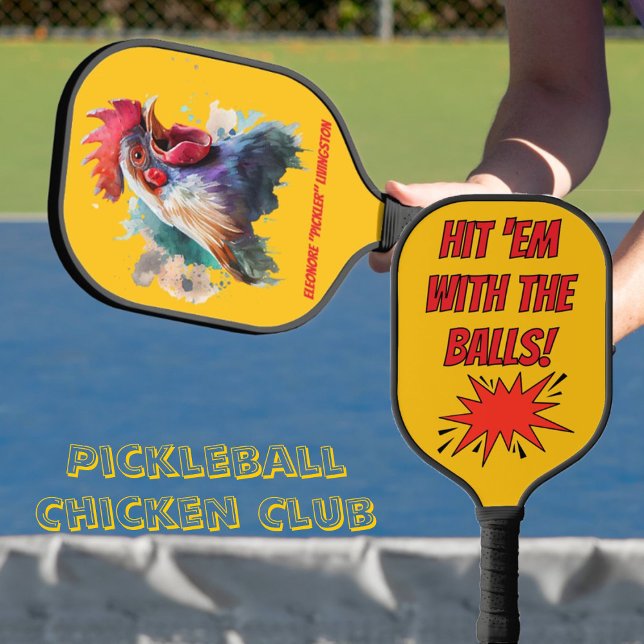 Funny Watercolor Chicken Personalized Pickleball Paddle (Creator Uploaded)