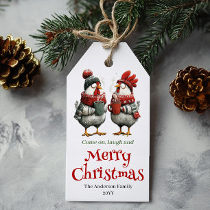 Funny Watercolor Chickens Christmas Tags