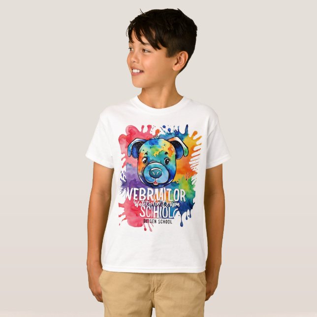 Funny watercolor colourful dog T-Shirt (Front Full)