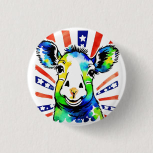 Funny watercolor colourful sheep 3 cm round badge