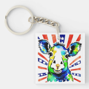 Funny watercolor colourful sheep key ring