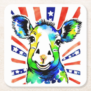 Funny watercolor colourful sheep square paper coaster