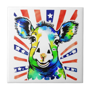 Funny watercolor colourful sheep tile
