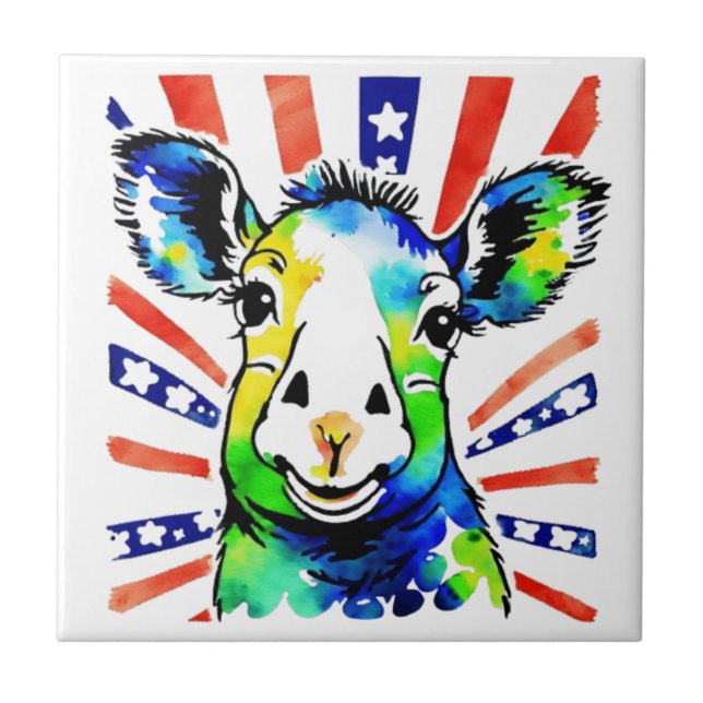 Funny watercolor colourful sheep tile (Front)