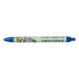 Funny Watercolor Dog Groomers Boutique Blue  Black Ink Pen