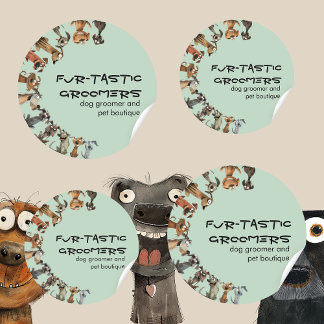 Funny Watercolor Dog Groomers Boutique Blue Classic Round Sticker