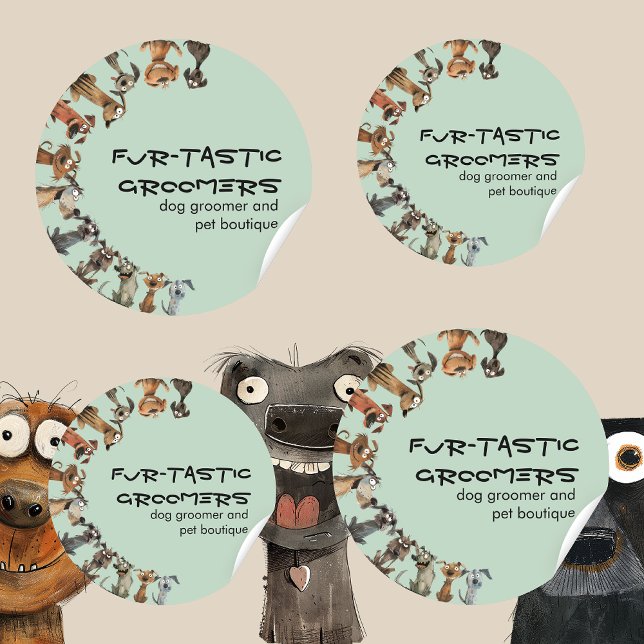 Funny Watercolor Dog Groomers Boutique Blue Classic Round Sticker (Creator Uploaded)