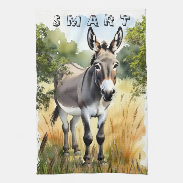 Funny Watercolor Donkey Burro Kitchen Towel (Vertical)