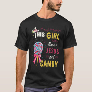 Funny Watercolor Girl Run On Jesus And Candy T-Shirt