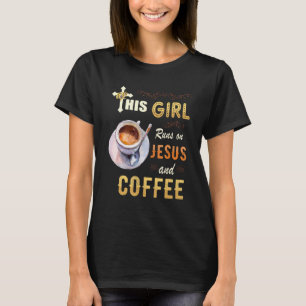 Funny Watercolor Girl Run On Jesus And Coffee T-Shirt