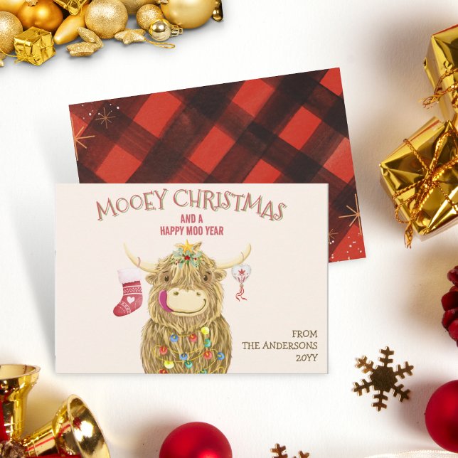 Funny Watercolor Highland Cow Christmas Holiday Card (Creator Uploaded)