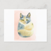 Funny watercolor of a fluffy cat