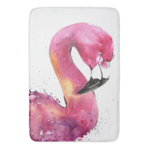 Funny Watercolor Pink Flamingo Gifts Lover Bath Mat