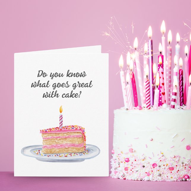 Funny Watercolor Pink Frosted Birthday Cake Card (Creator Uploaded)