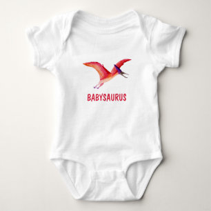 Funny Watercolor Pink Pterosaur Personalised  Baby Bodysuit