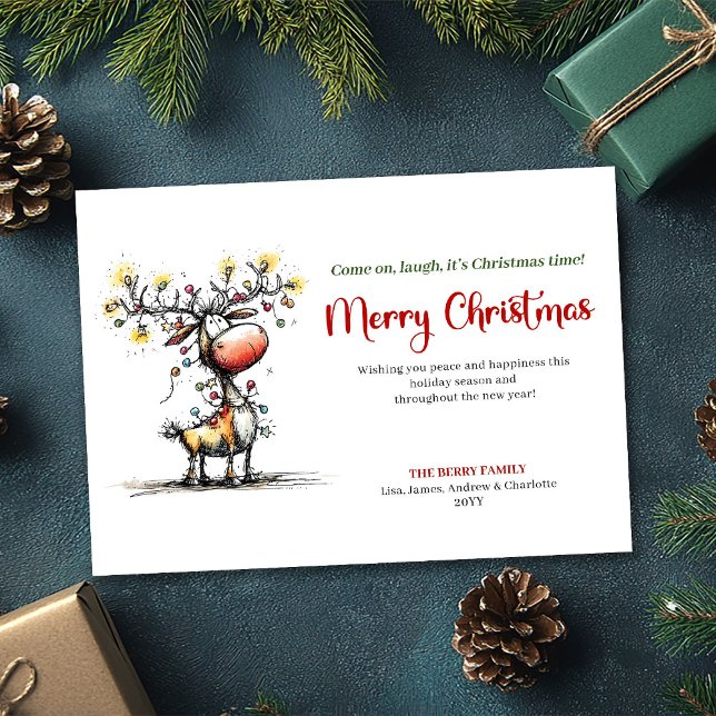 Funny watercolor reindeer Christmas greeting card (Funny watercolor reindeer Christmas greeting card

)