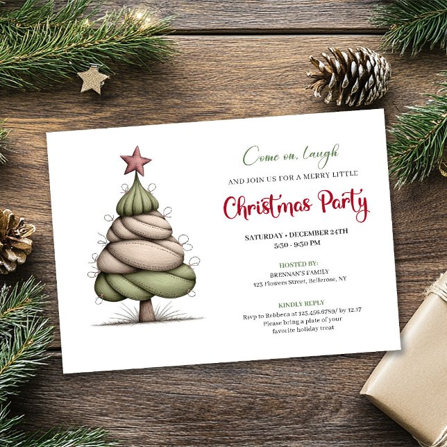 Funny watercolor tree red green Christmas invite (Funny watercolor tree red green Christmas invite)