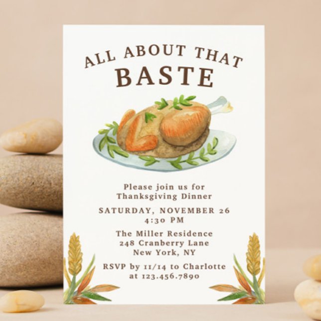 Funny Watercolor Turkey Thanksgiving Dinner Invitation (Creator Uploaded)