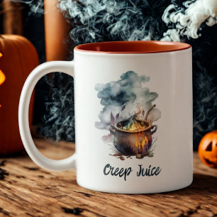 Funny Watercolor Witches Creepy Cauldron Halloween Two-Tone Coffee Mug
