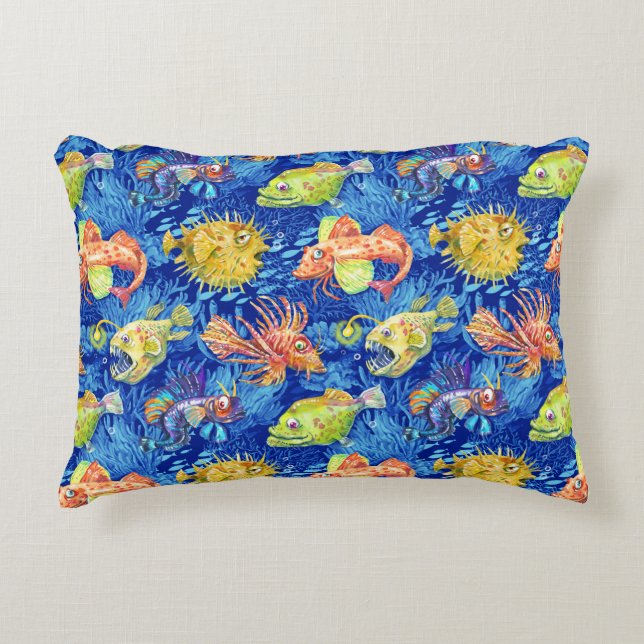 Funny watercolour fish decorative cushion (Front)