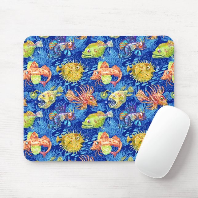 Funny watercolour fish mouse mat (With Mouse)