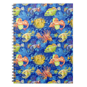 Funny watercolour fish notebook