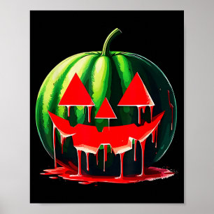 Funny Watermelon Jack O Lantern Soky Dripng Fruit Poster