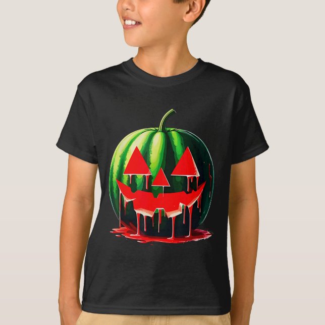 Funny Watermelon Jack O Lantern Soky Dripng Fruit  T-Shirt (Front)