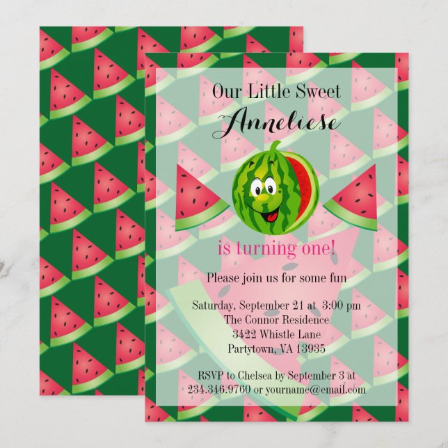 Funny Watermelon Kid's 00th Birthday Invitation (Front/Back)