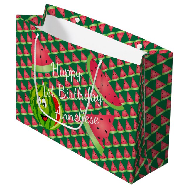 Funny Watermelon Kid's Birthday Large Gift Bag (Front Angled)