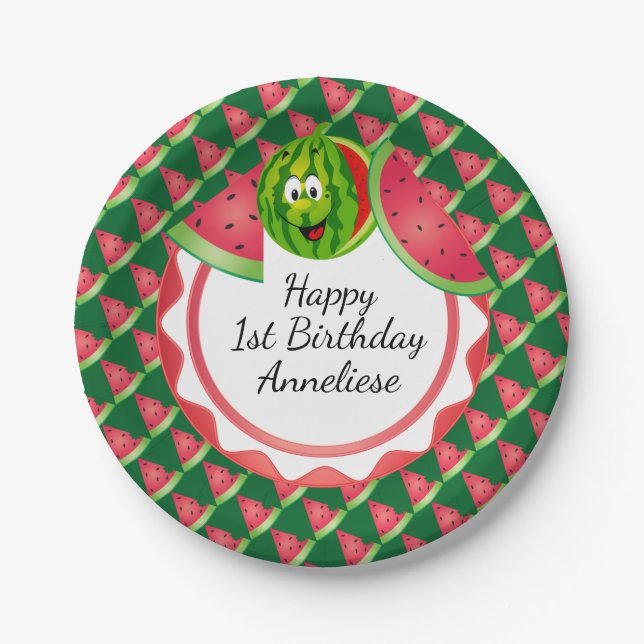 Funny Watermelon Kid's Birthday Theme Paper Plate (Front)