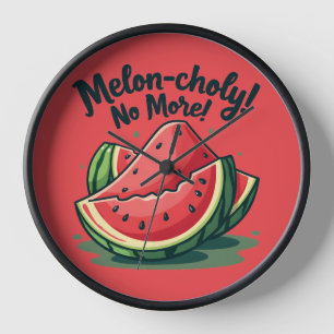 Funny Watermelon Pun "Melon-choly No More"  Clock