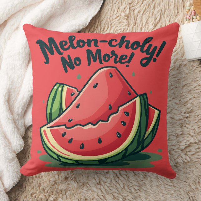 Funny Watermelon Pun "Melon-choly No More"  Cushion (Blanket)