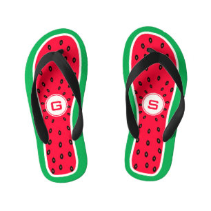 Funny Watermelon Slice Monogrammed Design Kid's Flip Flops