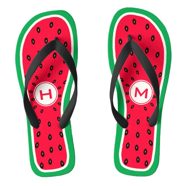 Funny Watermelon Slice with Personalised Monogram Flip Flops (Footbed)
