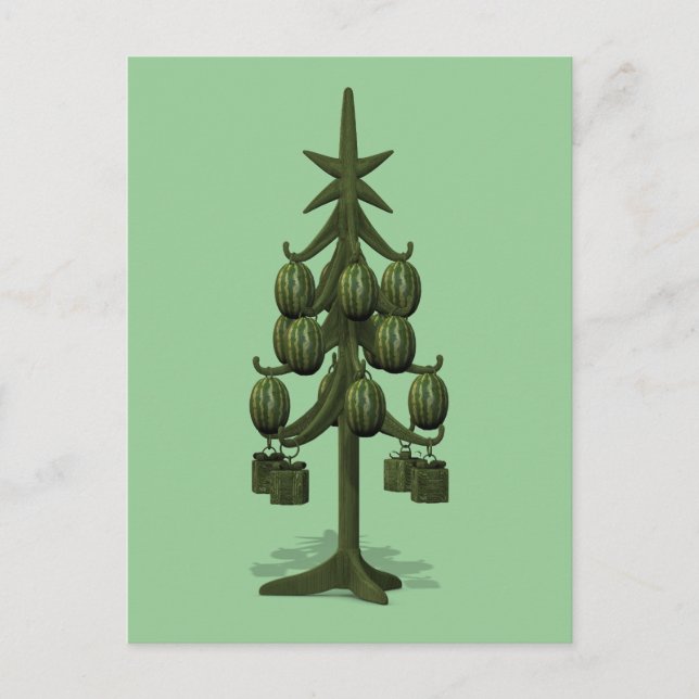 Funny Watermelons Christmas Tree Holiday Postcard (Front)