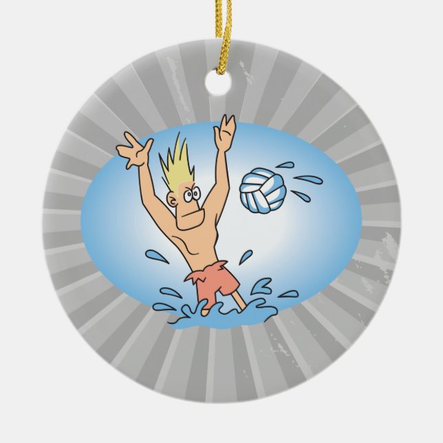 funny waterpolo dude cartoon ceramic tree decoration (Front)