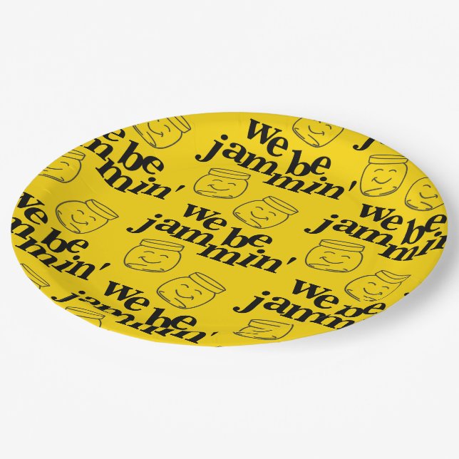 Funny We Be Jammin' Smiling Dancing Canning Jars Paper Plate (Angled)