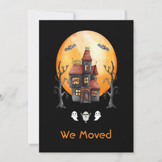 Funny We Moved Red Black Watercolor Haunted House Announcement