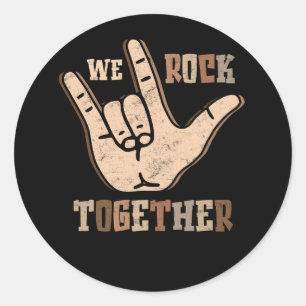 Funny We Rock Together Hands Sign Language Distres Classic Round Sticker