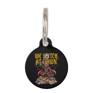 Funny We Stitch At Dawn Racoon Sewing Quilting Pet Tag