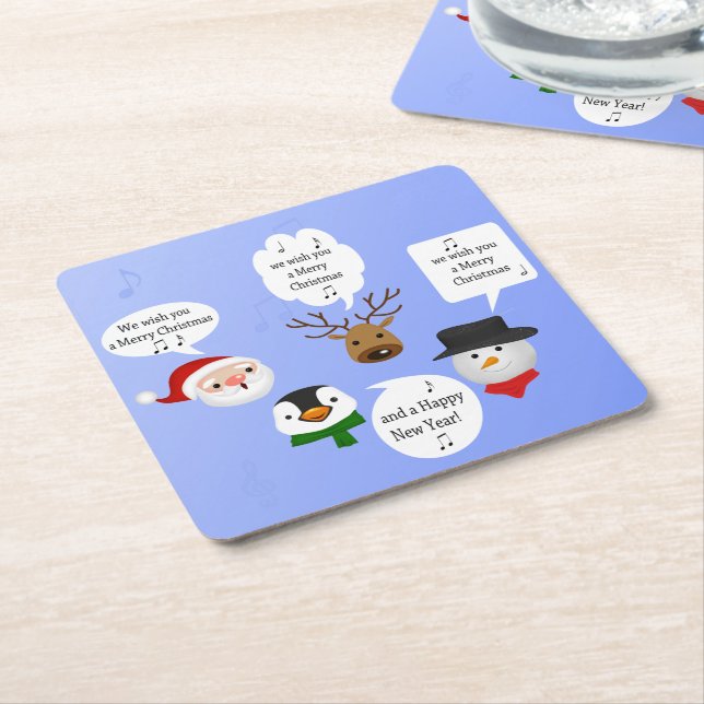 Funny We Wish You a Merry Christmas Square Paper Coaster (Angled)