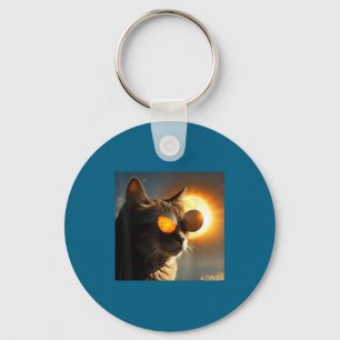 Funny Wearing Solar Eclipse Cat Eclipse Glasses Key Ring