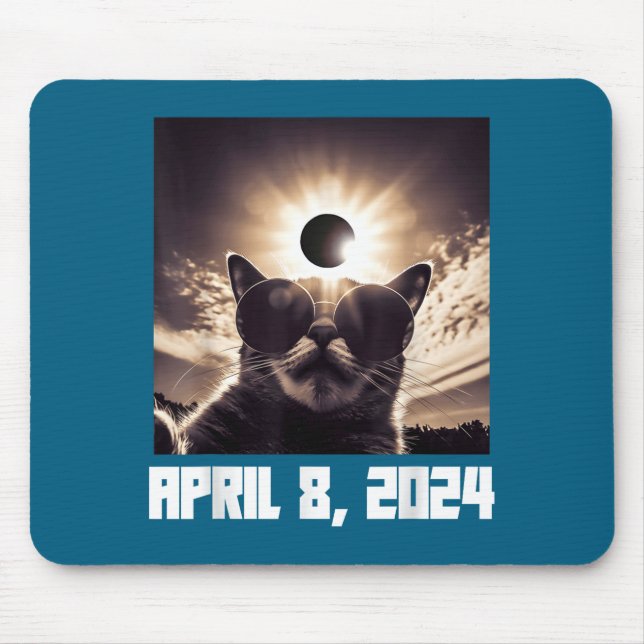 Funny Wearing Totality Solar Eclipse Cat Glasses Mouse Mat (Front)