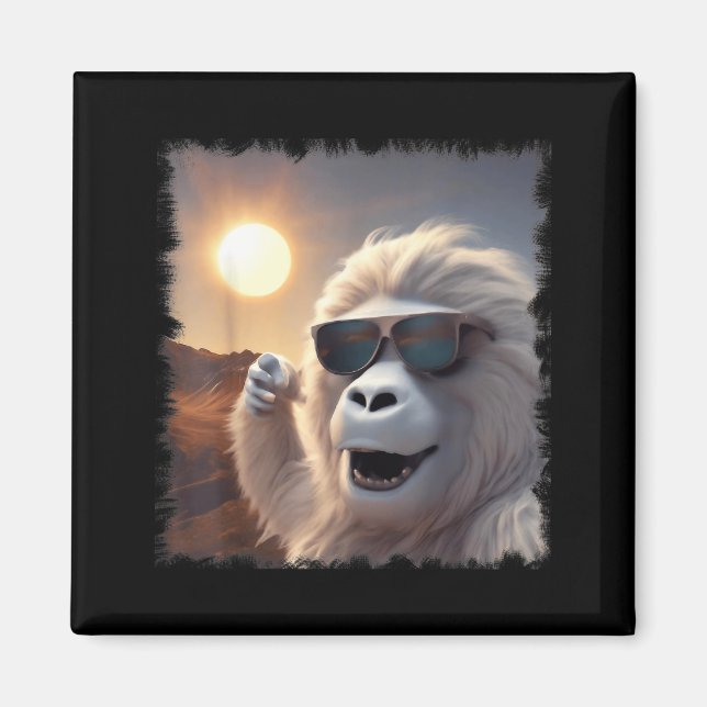 Funny Wearing Yeti Sunglasses Selfie Solar Eclipse Magnet (Front)