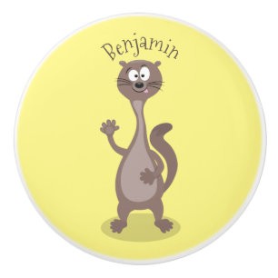 Funny weasel cartoon illustration ceramic knob