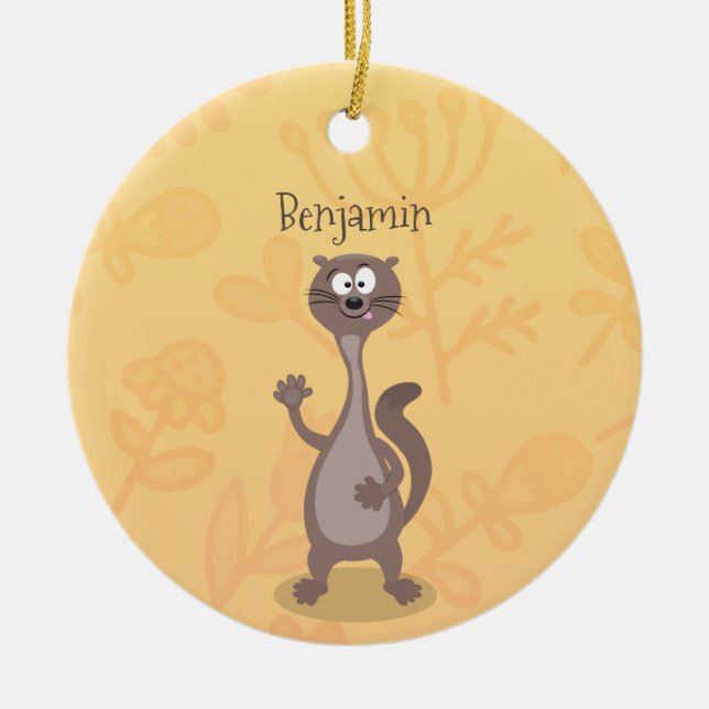 Funny weasel cartoon illustration ceramic tree decoration (Front)