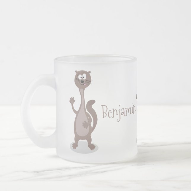 Funny weasel cartoon illustration frosted glass coffee mug (Left)