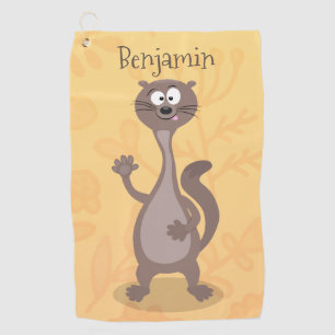 Funny weasel cartoon illustration golf towel