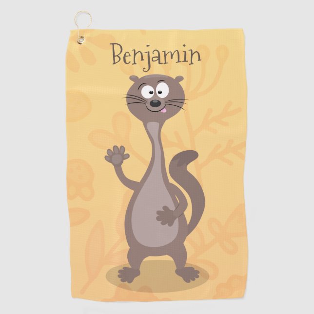 Funny weasel cartoon illustration  golf towel (Front)